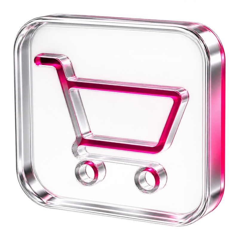 A glass tile with a shopping cart