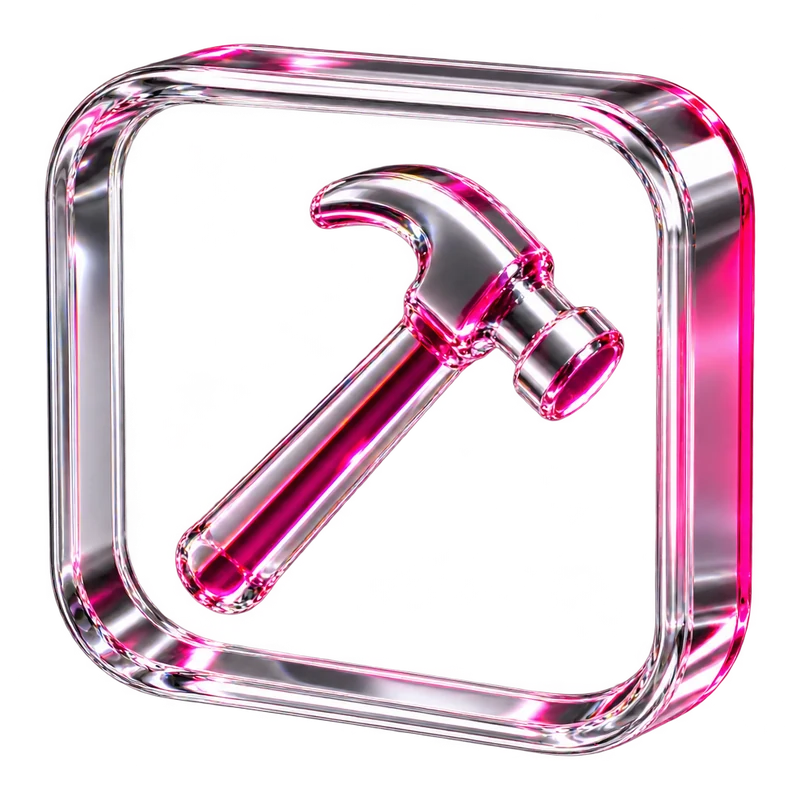 A glass tile with a hammer